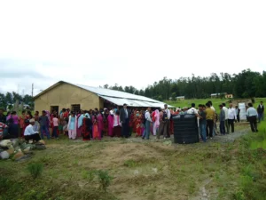Group Of People Beside A Church Building